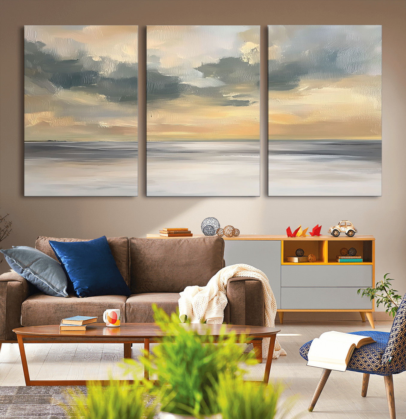 MGV-CV-60X30-3P - Modern Coastal Artwork with Vibrant Abstract Ocean Waves Wall Art Canvas Print for Contemporary