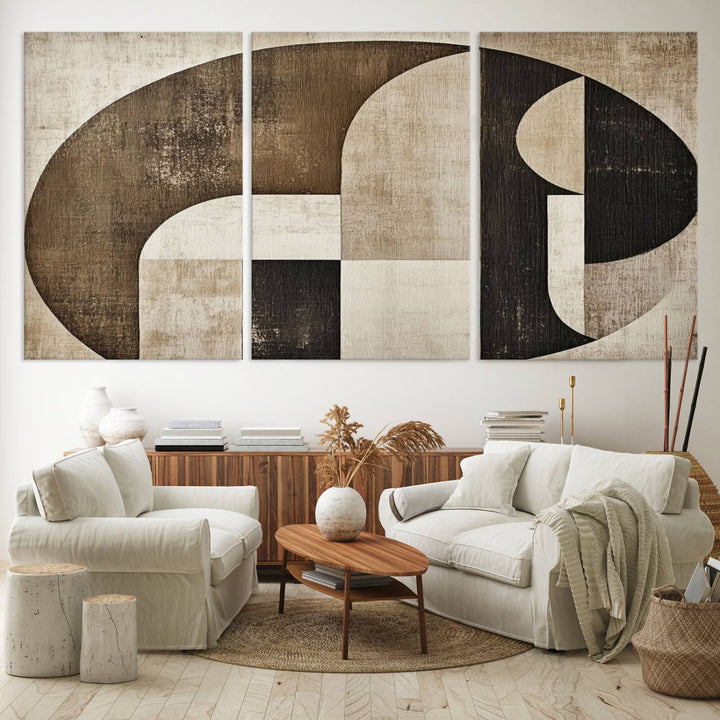 The Wabi Sabi Geometric Minimalist Wall Art Canvas Print is a modern abstract canvas featuring neutral mid-century art, ideal for zen and minimalist decor.