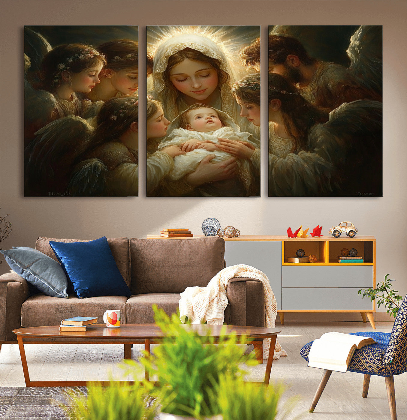MGV-CV-60X30-3P - Mary Jesus Canvas Wall Art Print - Madonna and Child with Apostles Art Print - Classic Christian