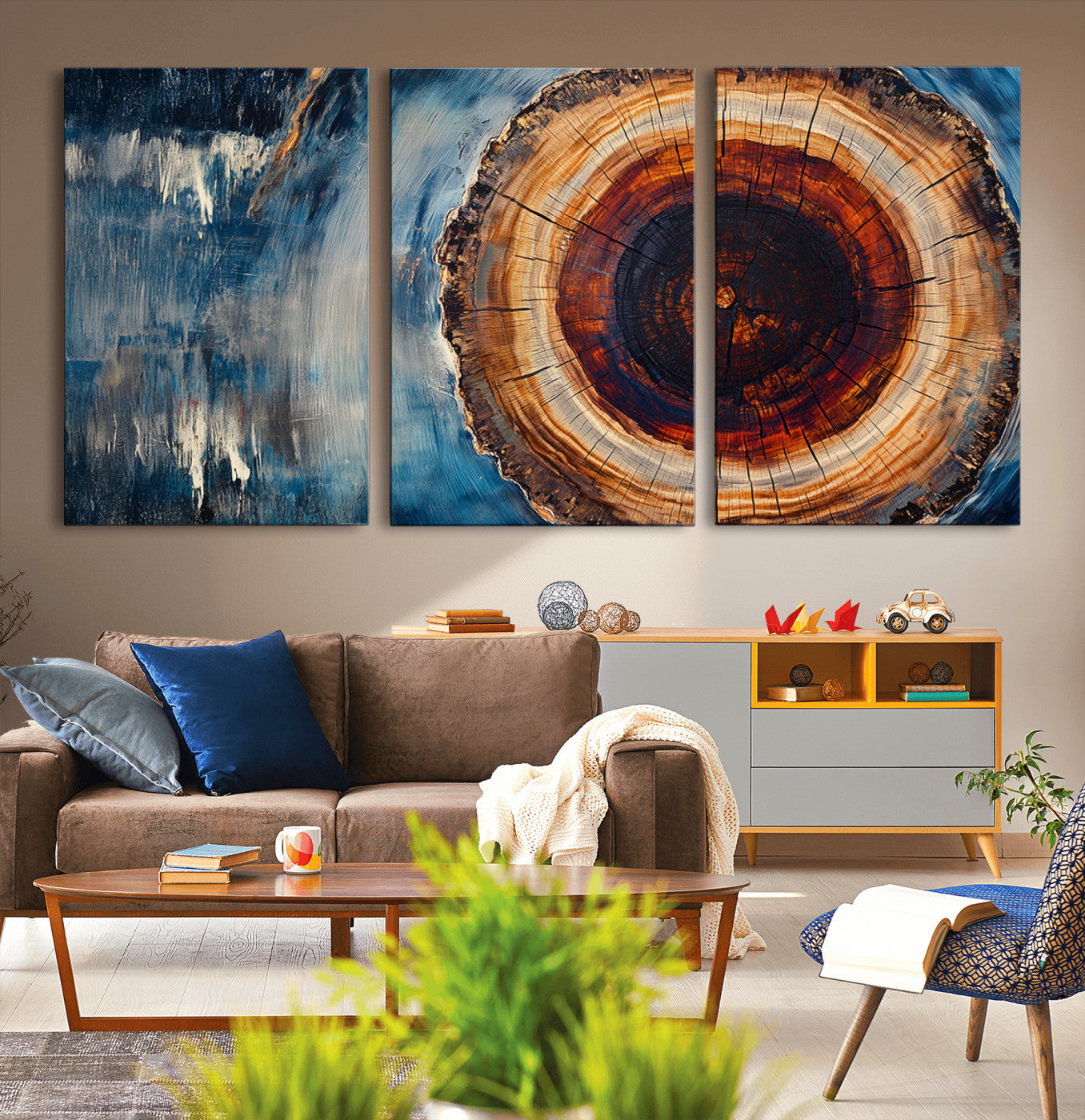 MGV-CV-60X30-3P - Abstract Tree Rings Wall Art Canvas Print - Wood Grain Rings Canvas Print - Nature Woodland Wall