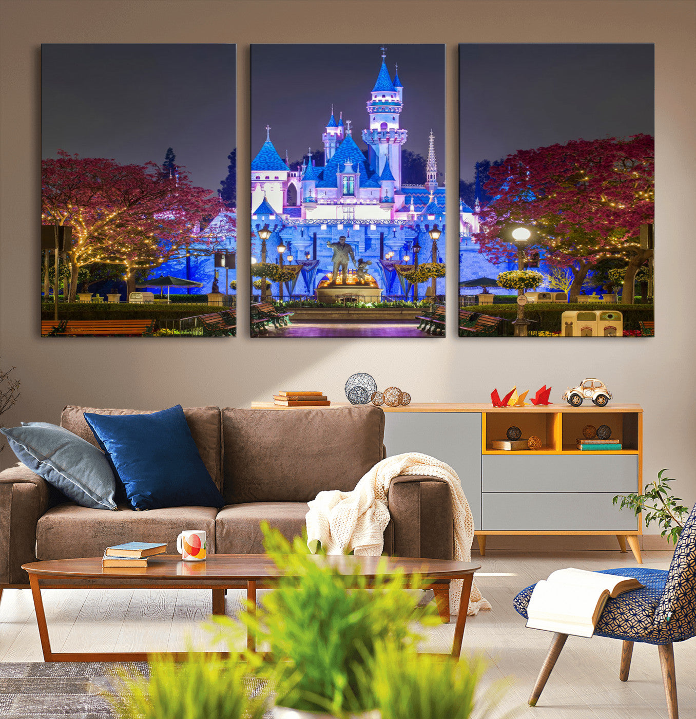 MGV-CV-60X30-3P - Large Disney Castle Wall Art Canvas Print - Magic Kingdom Kids Room Decoration Disney World
