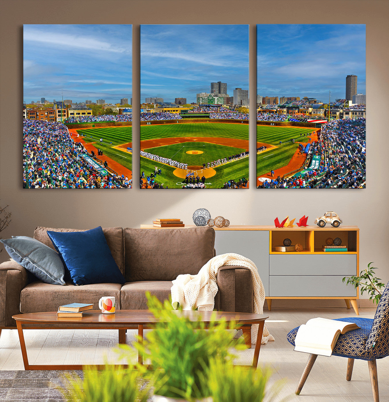 78105-MGV-CV-36X24-Wrigley Field Chicago Cubs Panoramic Canvas Print – Multi-Piece Iconic Baseball Stadium Wall Art for Home, Office