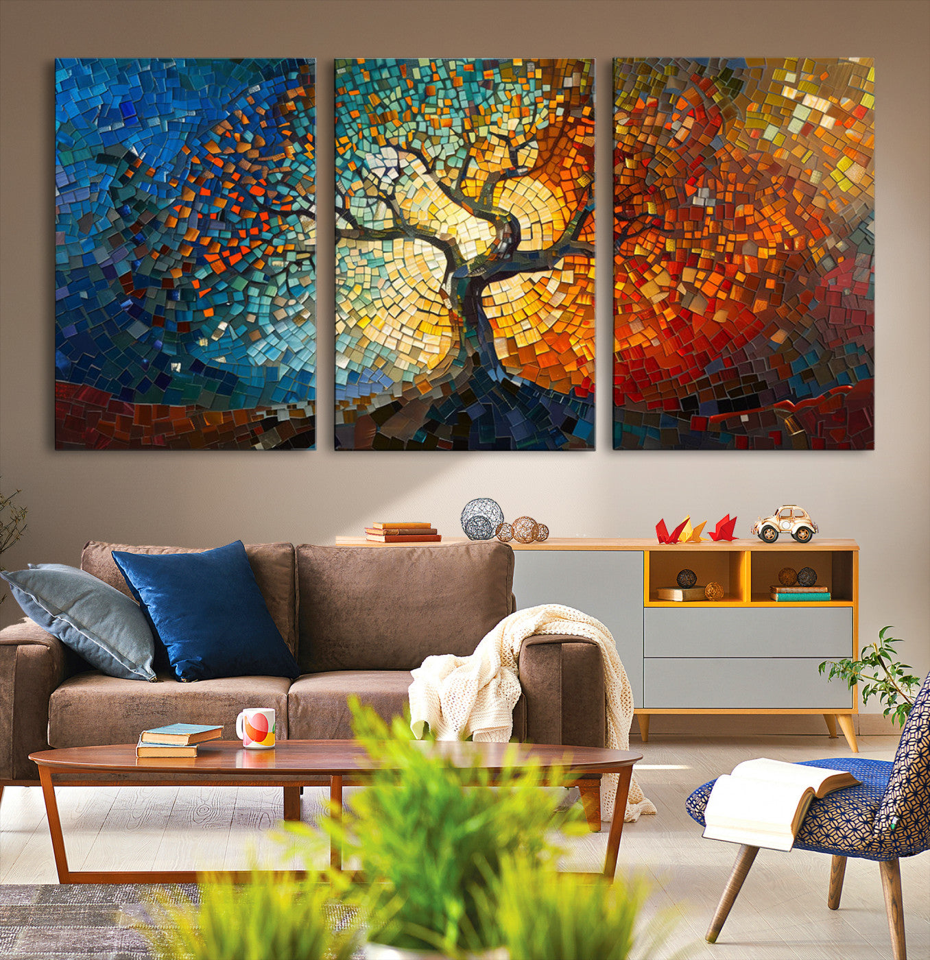 66056-MGV-CV-30X20-Yggdrasil Tree of Life Mosaic Stained Glass Wall Art Canvas, Yggdrasil Tree of Life Mosaic Canvas Print