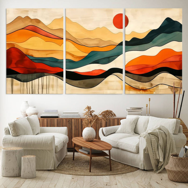 Triptych of Mid Century Mountain Wall Art.