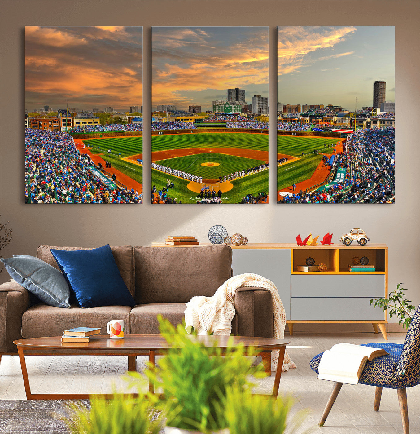 MGV-CV-60X30-3P - Chicago Wrigley Field Canvas Wall Art - Iconic Baseball Stadium Art Print - Wrigley Field Chicago