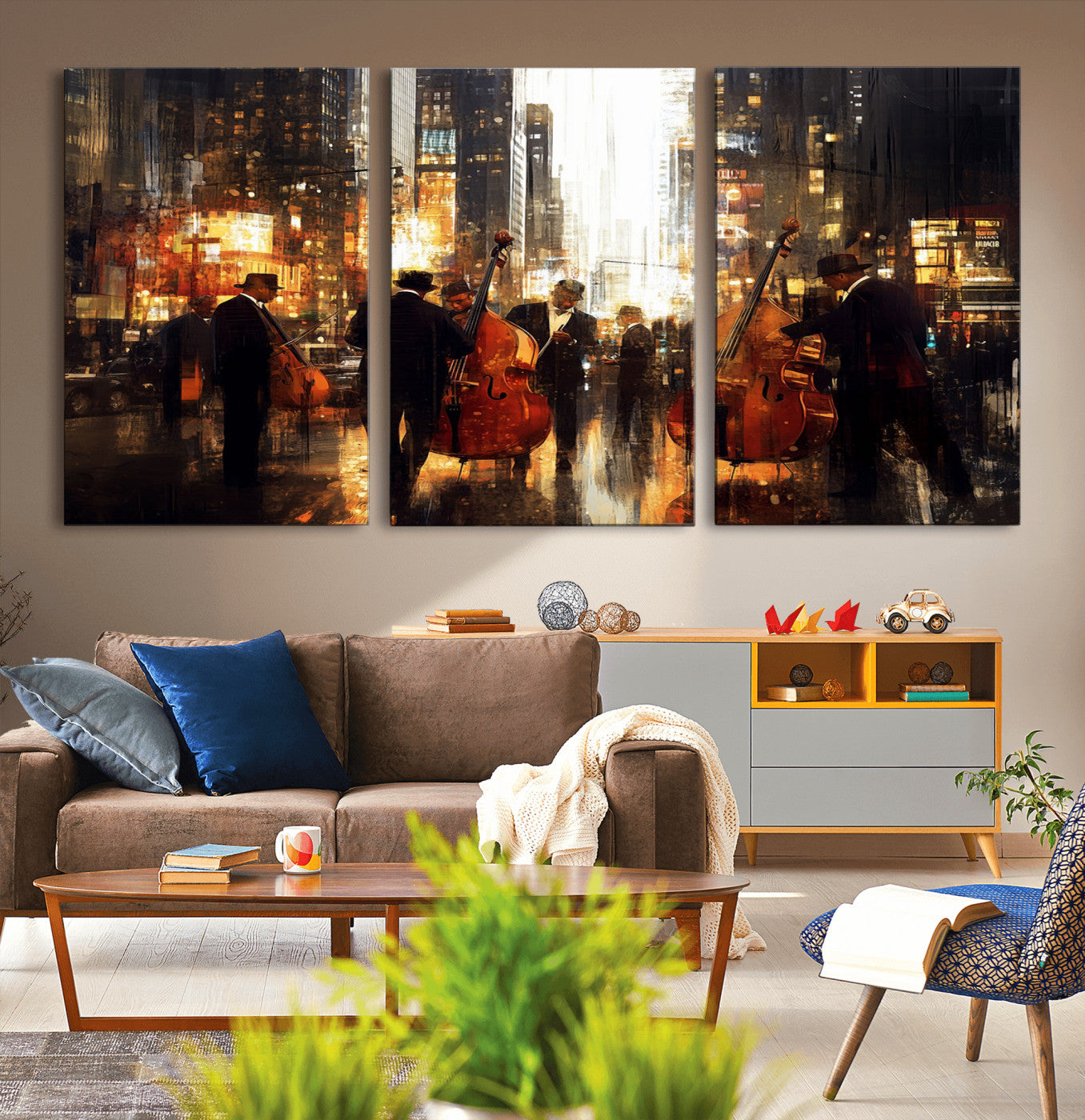 MGV-CV-60X30-3P - Abstract Jazz Art Wall Art Canvas Print - Framed Abstract Music Canvas - Colorful Instrument Poster