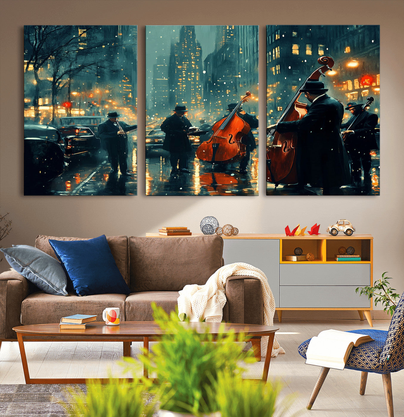 MGV-CV-60X30-3P - African American Jazz Art Print - Framed Abstract Music Canvas - Colorful Instrument Poster for
