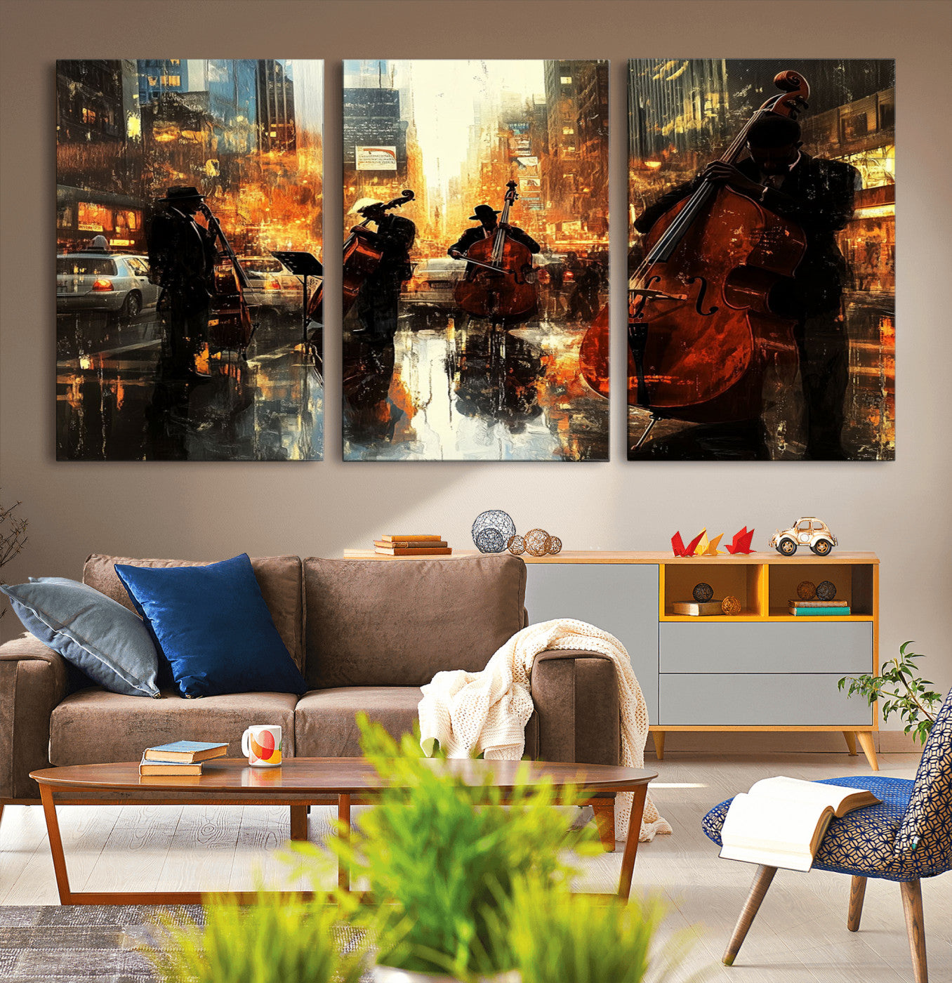 MGV-CV-60X30-3P - African American Abstract Jazz Wall Art - Framed Abstract Music Canvas - Colorful Instrument Canvsa