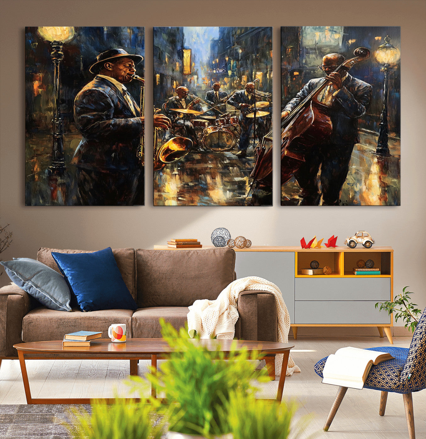 36990-MGV-CV-36X24-Jazz Canvas Wall Art Print - Abstract African American Music Art - Framed Posters for Living Room or