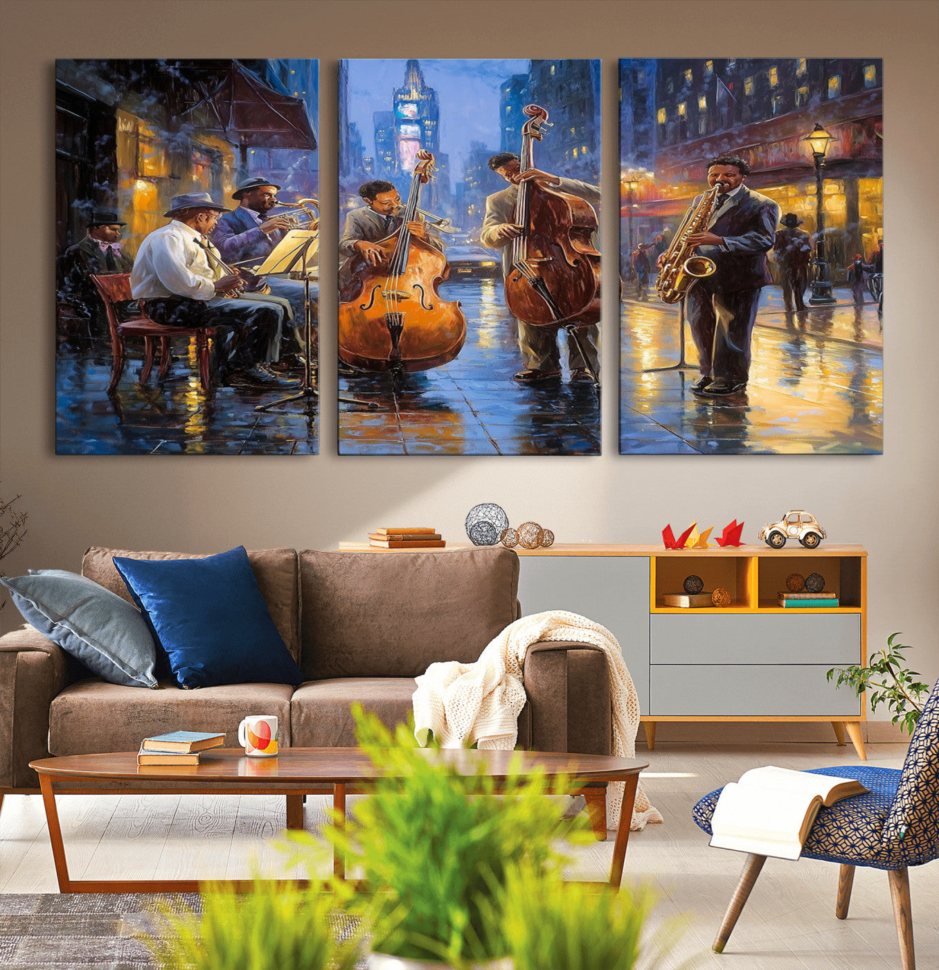 MGV-CV-60X30-3P - Colorful Jazz Wall Art - African American Music Canvas Print - Framed Abstract Music Poster for Home