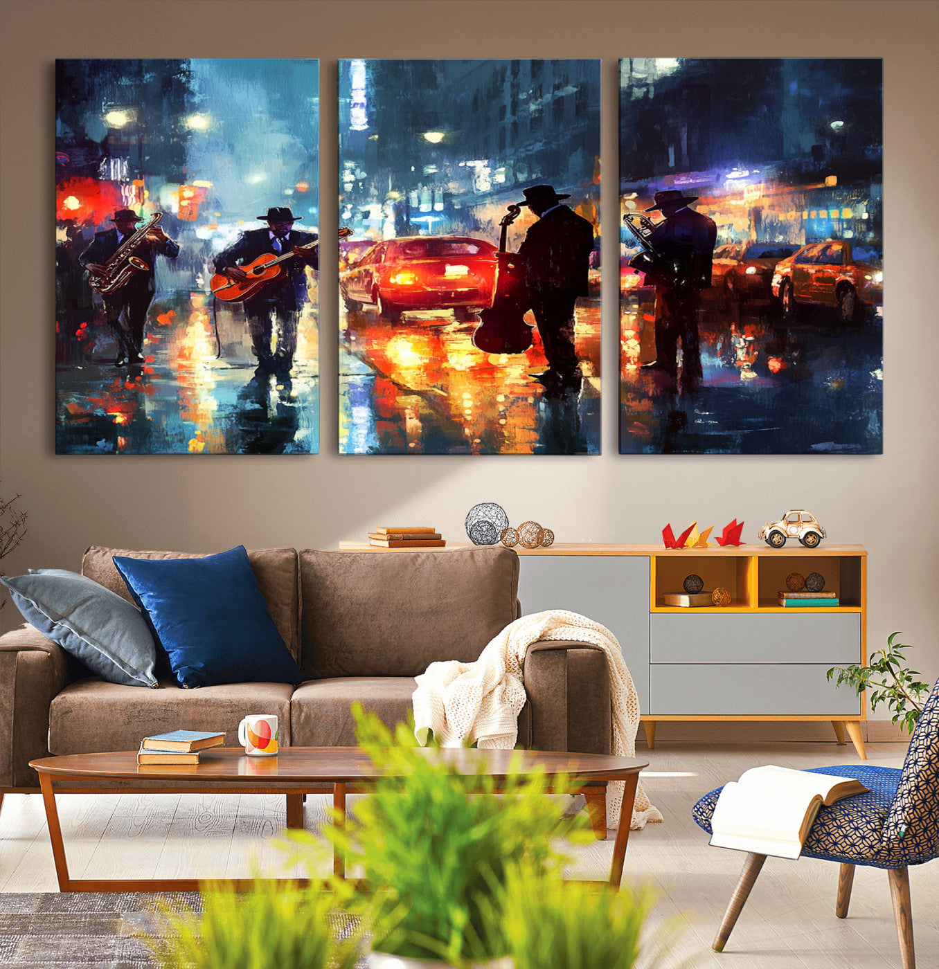 MGV-CV-60X30-3P - African American Jazz Canvas - Abstract Music Wall Art Print - Abstract Jazz Wall Art Framed Prints