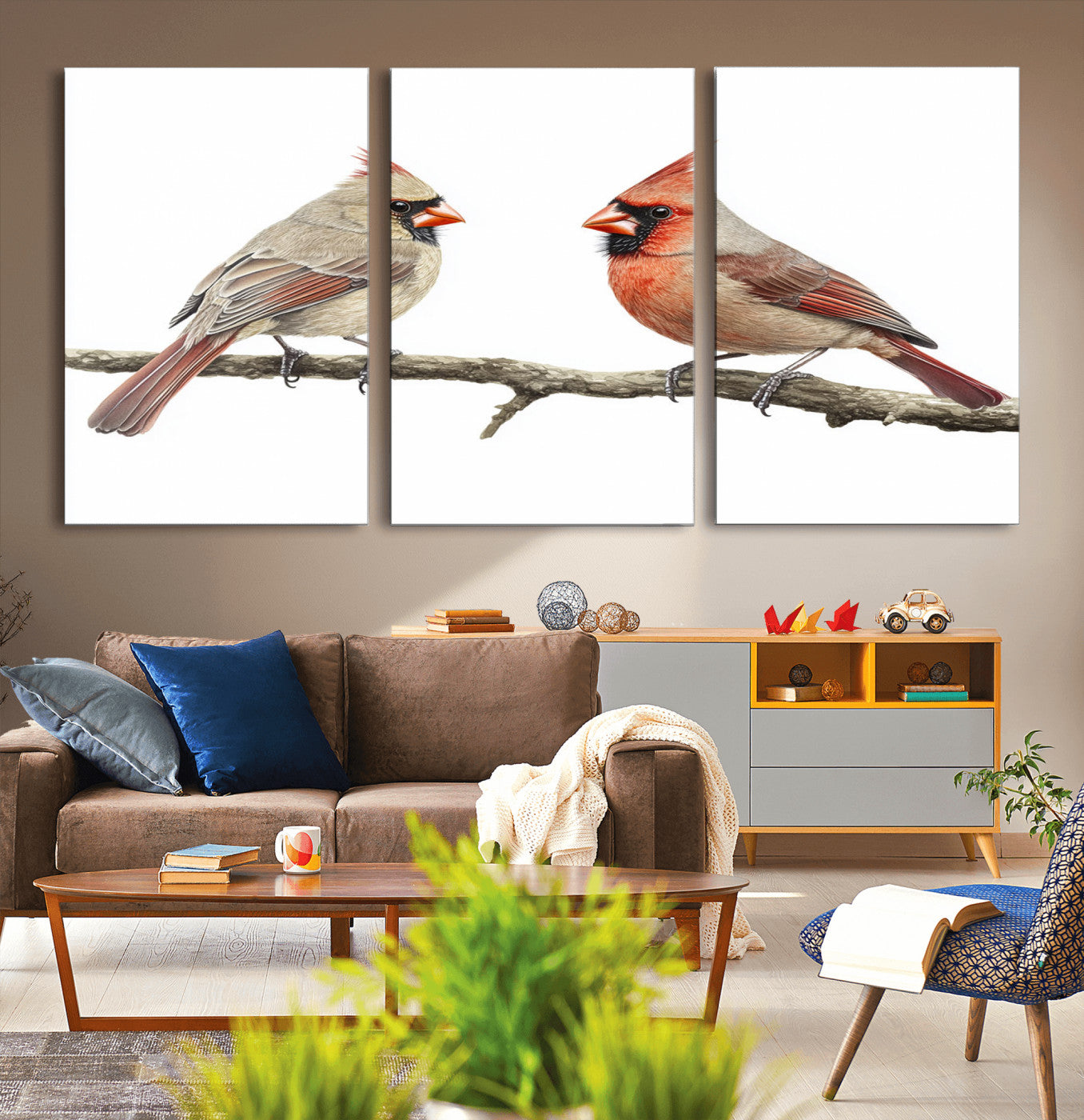 MGV-CV-60X30-3P - Cardinal Canvas Wall Art - Male and Female Cardinal Print - Nature-Inspired Bird Wall Decor for Home