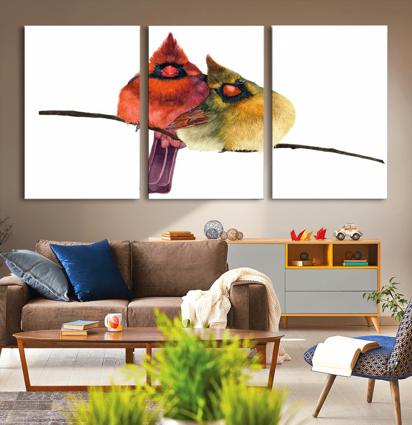 MGV-CV-60X30-3P - Cardinal Bird Canvas Wall Art - Male and Female Cardinal Print - Nature-Inspired Bird Wall Decor for