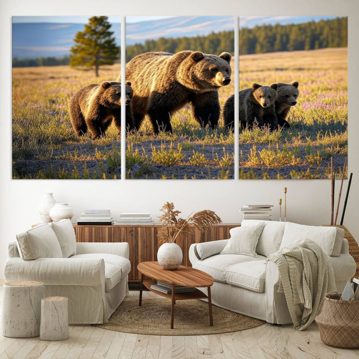 The Grizzly 399 in Wild Flowers wall art canvas print.