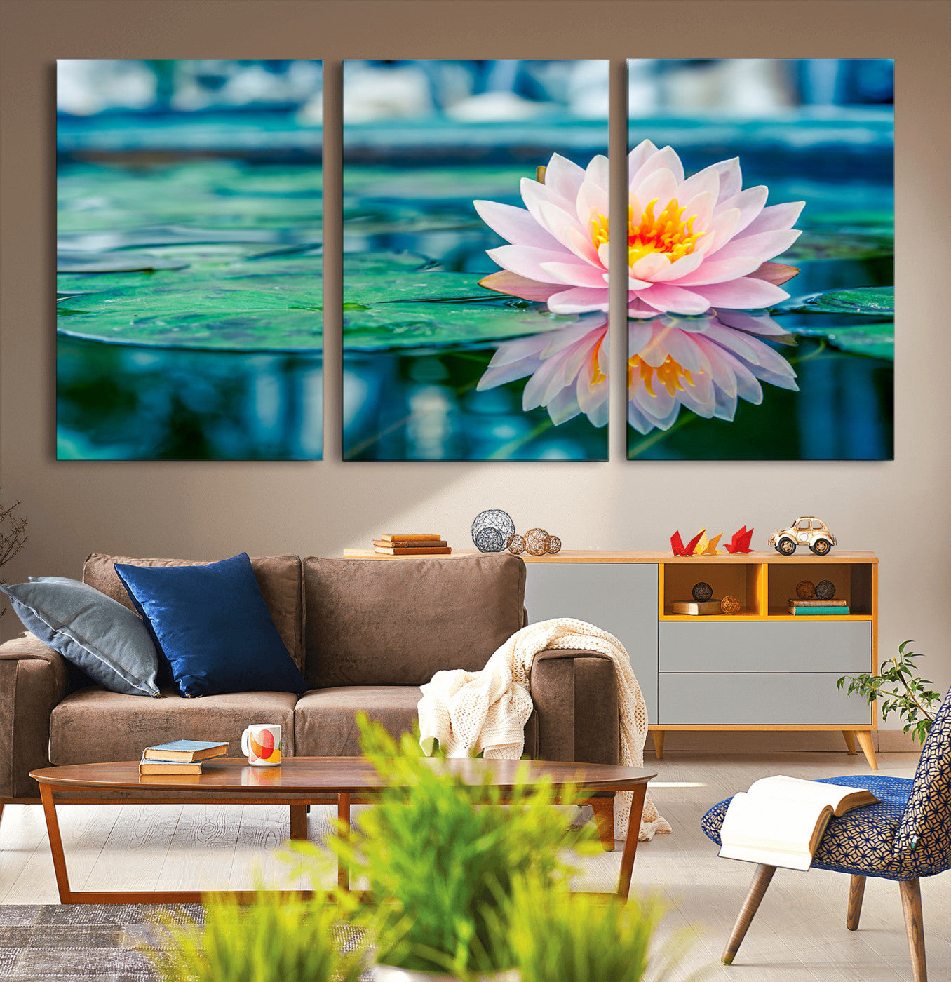 MGV-CV-60X30-3P - Lotus Flower Wall Art Canvas Print, Water Lily Large Wall Art Canvas Print for Yoga Room Decor,