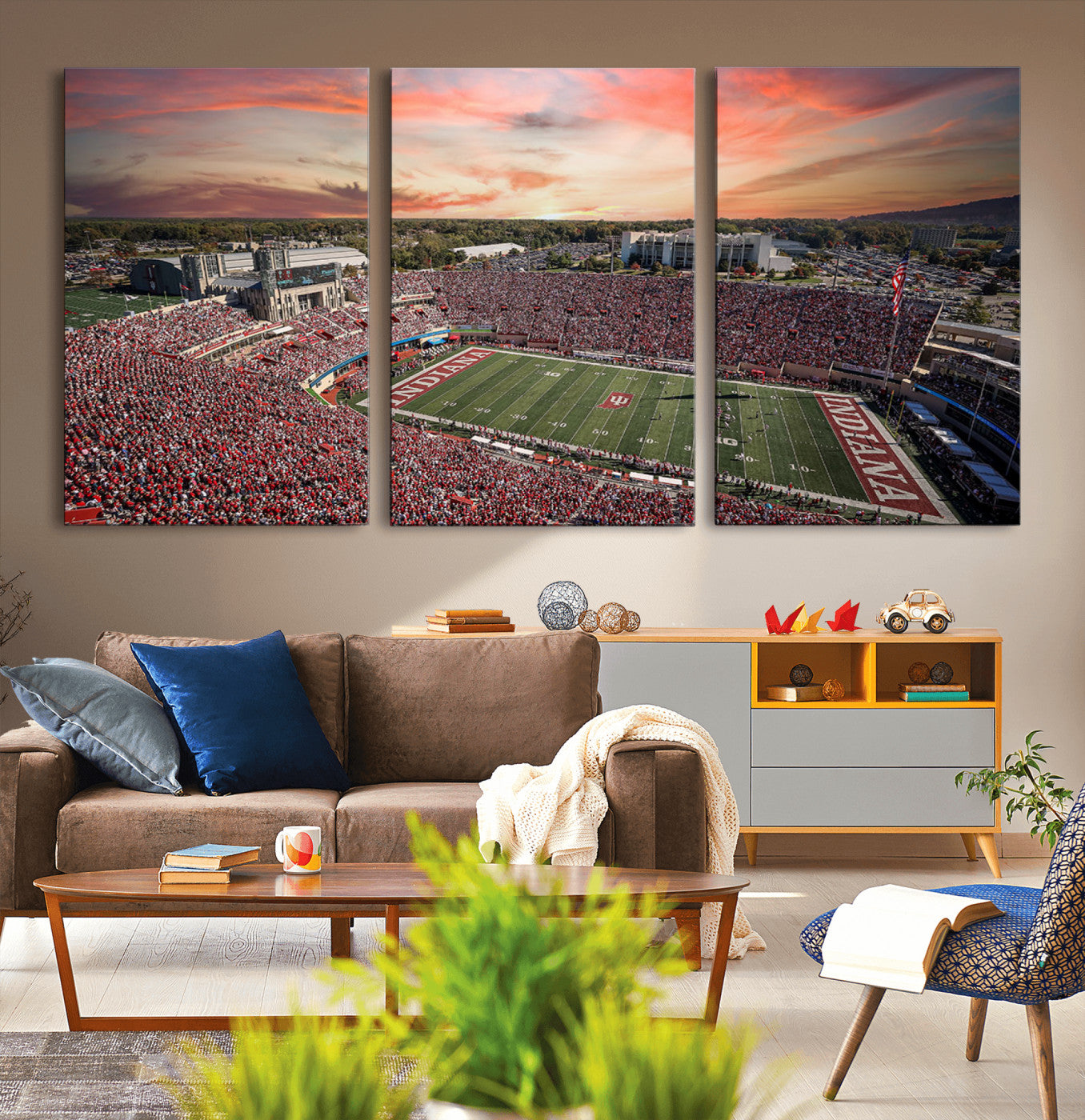 MGV-CV-60X30-3P - Indiana Memorial Stadium Wall Art Canvas Print, Framed Studium Canvas Art, Indiana Memorial Stadium