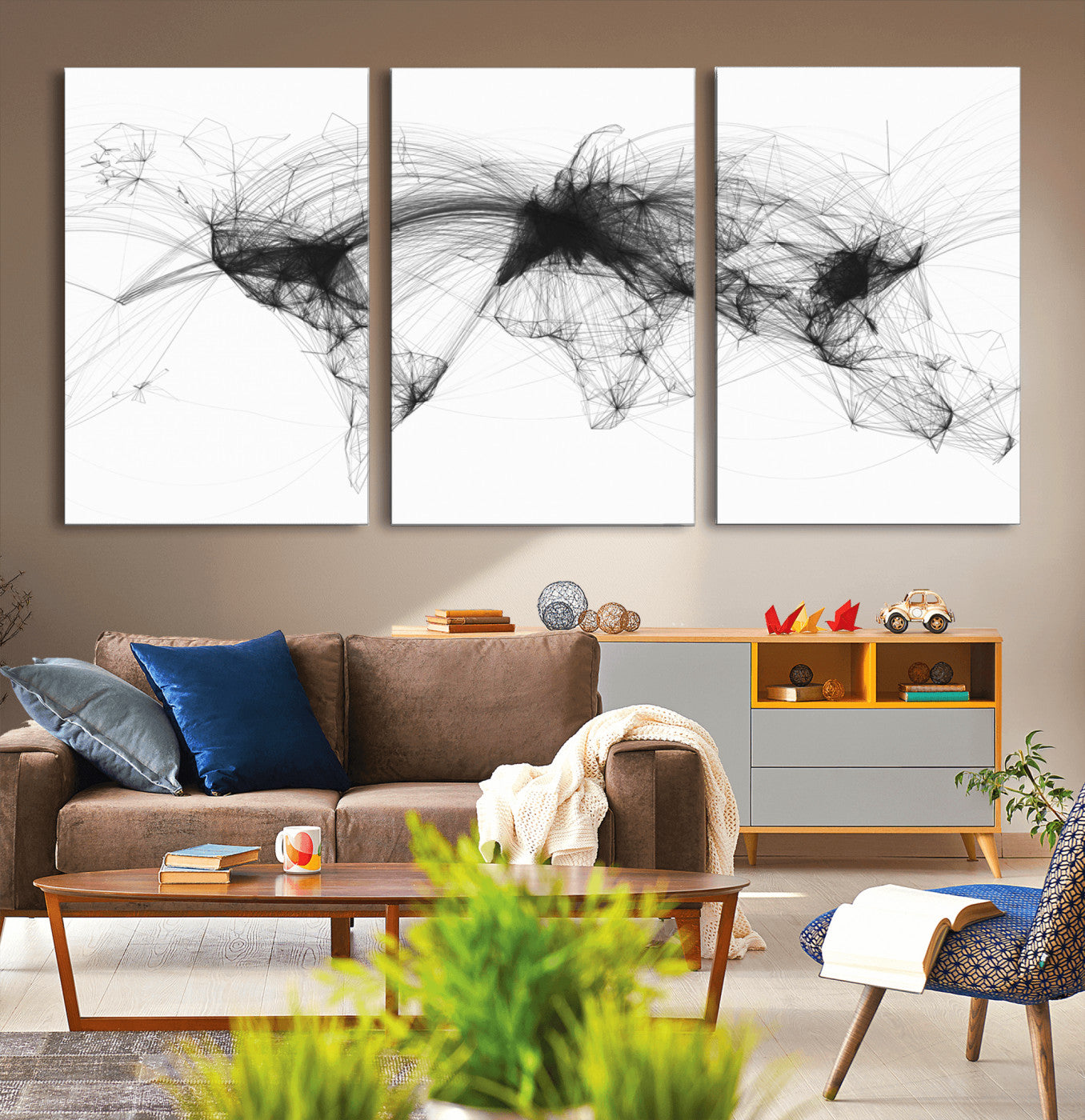 MGV-CV-60X30-3P - Flight Routes Air Traffic Map Canvas Wall Art - Framed - Ready to Hang