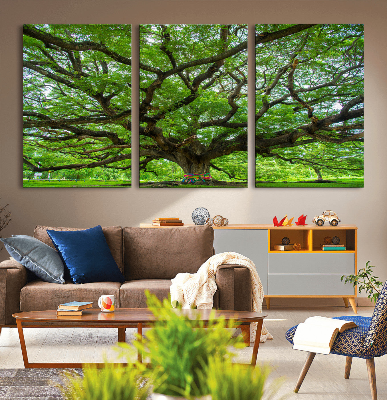 MGV-CV-60X30-3P - Oak Tree Wall Art Print, Forest Canvas Wall Art for Home and Office, Framed Angel Oak Tree Canvas