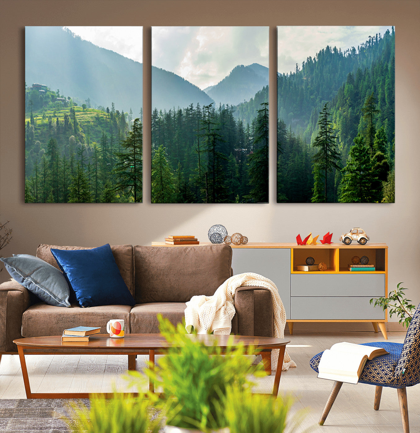 83417191-MGV-CV-36X24-Misty Forest Mountain Wall Art Canvas Print – Framed Serene Nature Scene with Tranquil Valley Artwork for Home, Office