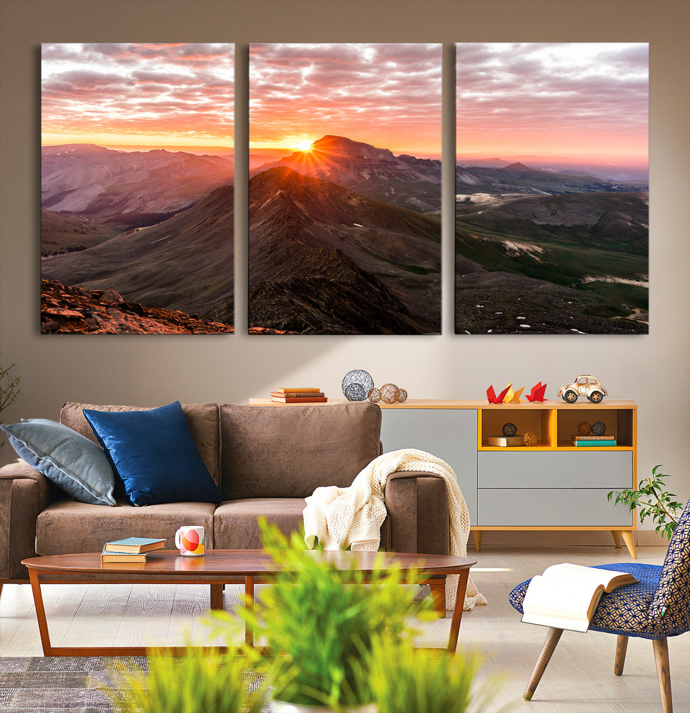 50957419-MGV-CV-36X24-Mountain Sunrise Wall Art Canvas Print, Framed Alpine Ridge Art Picture Print, Mountain Range Perfect Vibrant Rustic Decor