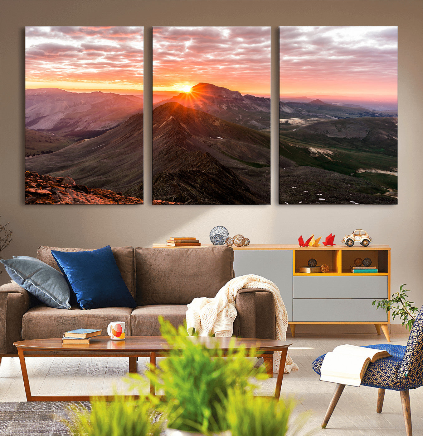 50957419-MGV-CV-36X24-Mountain Sunrise Wall Art – Framed Alpine Ridge Canvas Artwork, Golden Peak Design, Scenic Nature Decor for Home, Office
