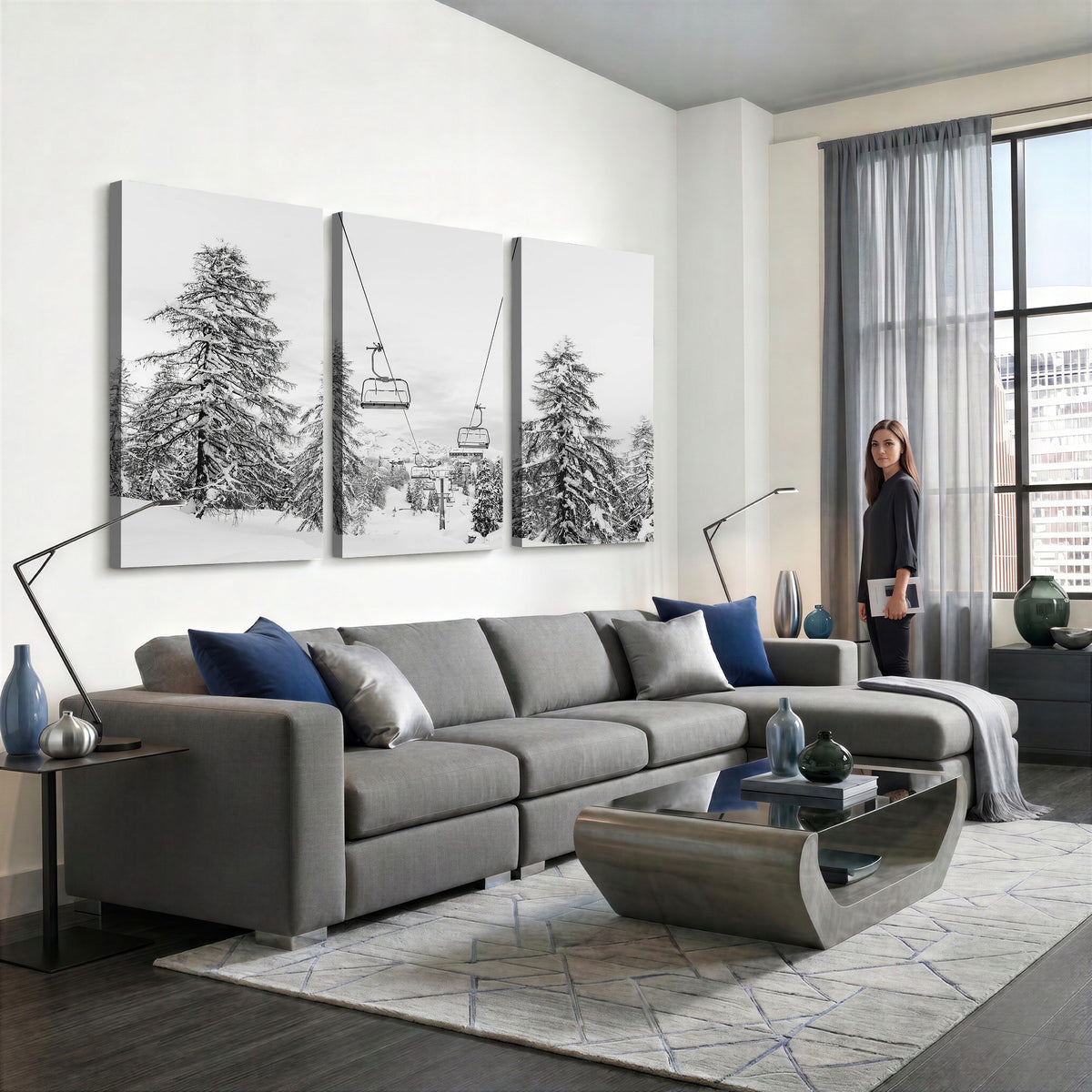 55003599D-MGV-CV-24X16 - Ski Lift Wall Art | Framed Snowy Mountain Canvas Artwork