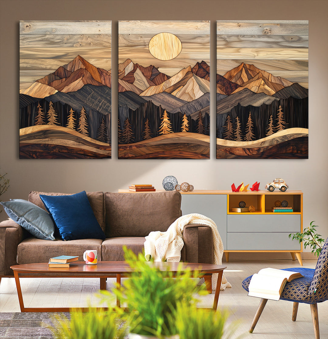 50100230-MGV-CV-36X24-Wood Mountain Wall Art Canvas Print, Framed Boho Wood Art Print, Abstract Woodland Farmhouse Decor