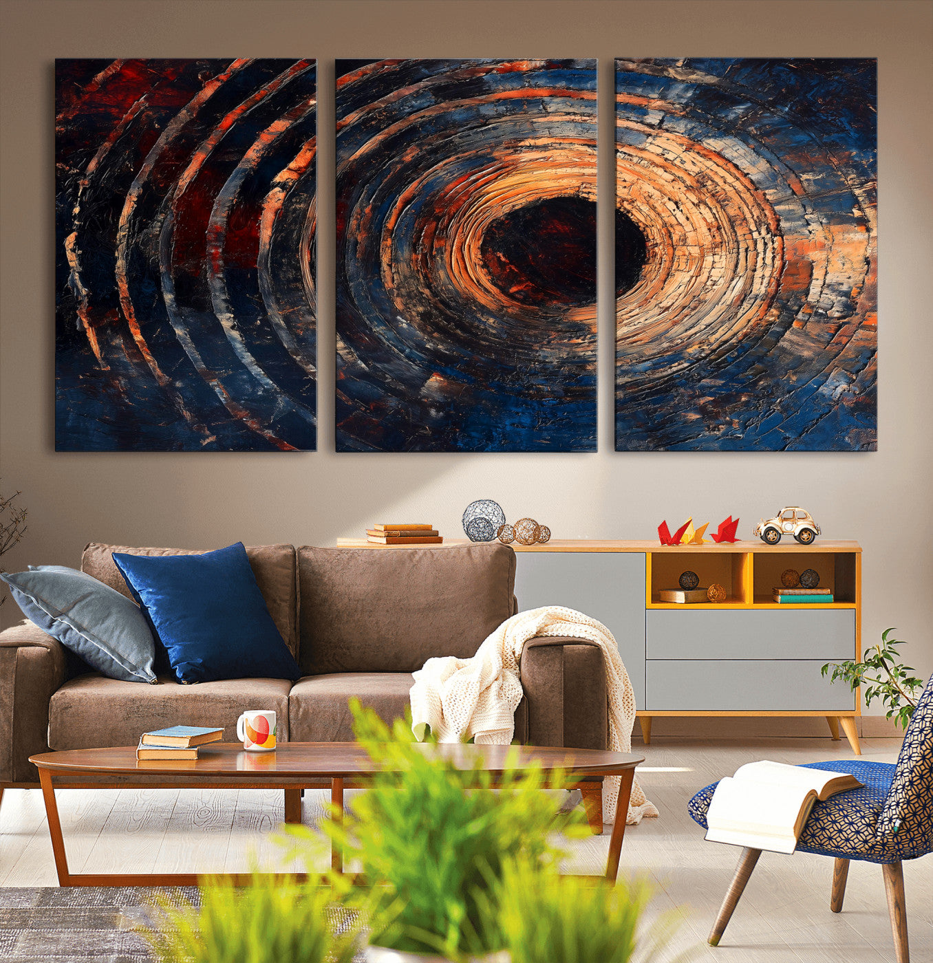 MGV-CV-60X30-3P - Wood Tree Ring Wall Art Canvas Print, Framed Natural Wood Art Picture Print, Rustic Tree Slice Perfect Rustic Decor Artwork