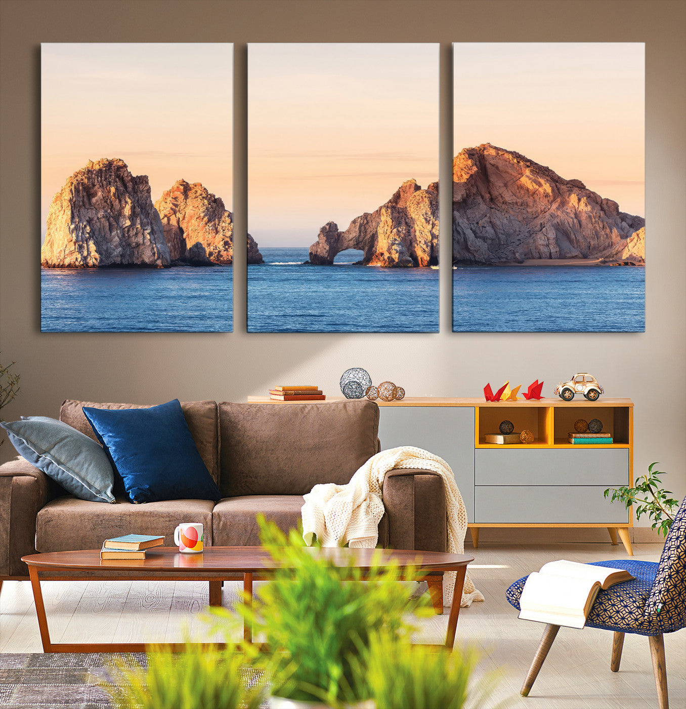 72996116-MGV-CV-36X24-El Arco Wall Art Canvas Print, Framed Cabo Rocks Art Picture Print, Ocean Arch Perfect Golden Coastal Landmark Decor, The Arch Canvas Print