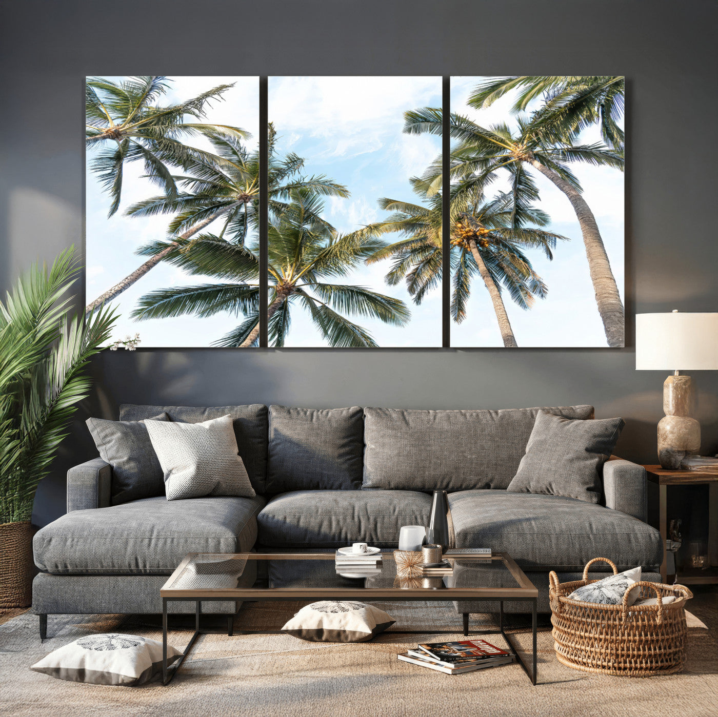 87247012-MGV-CV-36X24 - Tropical Palm Trees Wall Art – Sunlit Leaves & Blue Sky Canvas Print, Island Breeze and Vacation Vibes for Office or Home Decor