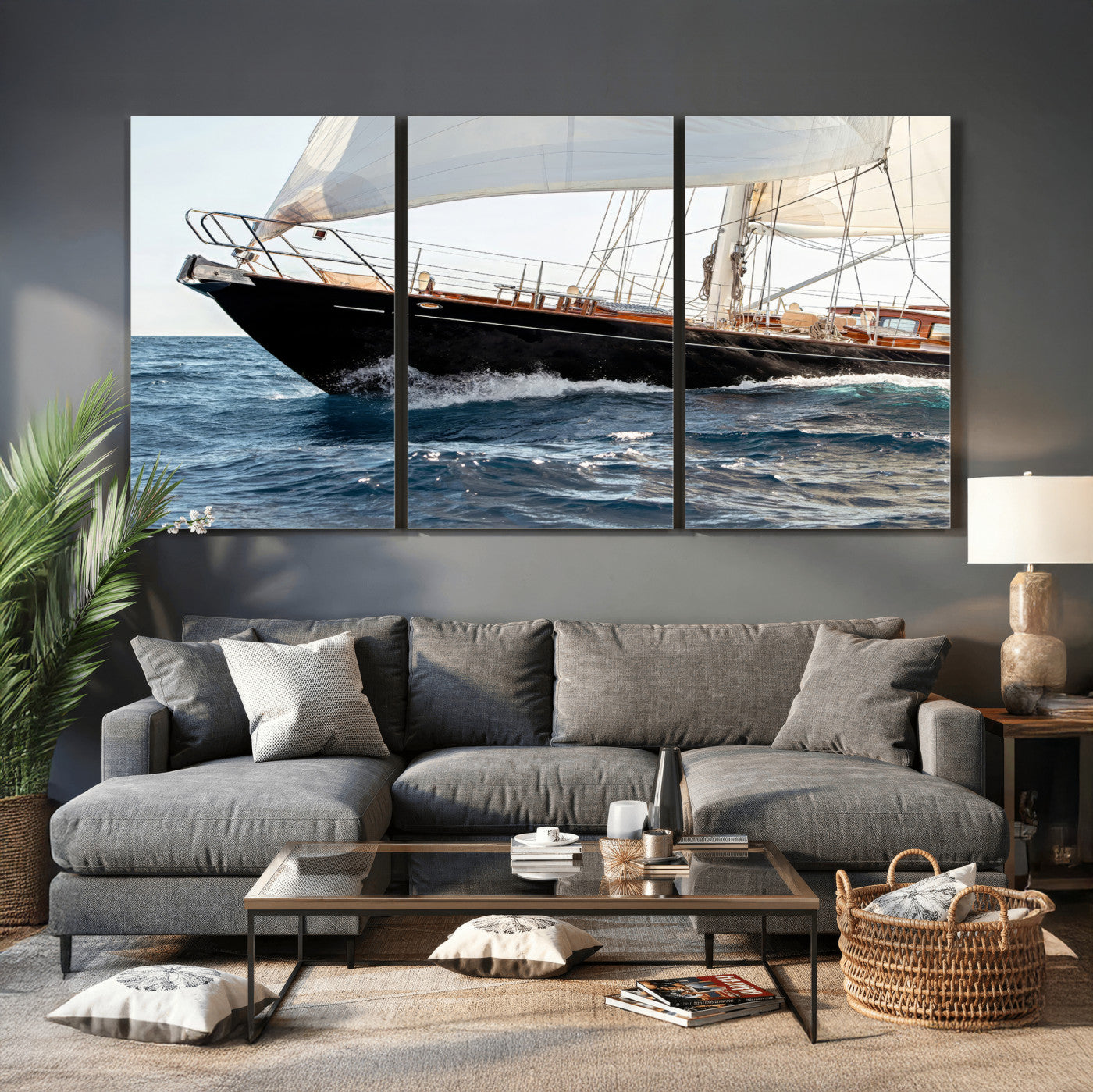 97168626-MGV-CV-36X24 - Boat Yacht Wall Art – Ocean Waves & Sailing Adventure Canvas Print, Nautical Elegance & Marine Journey for Living Room or Luxury Decor