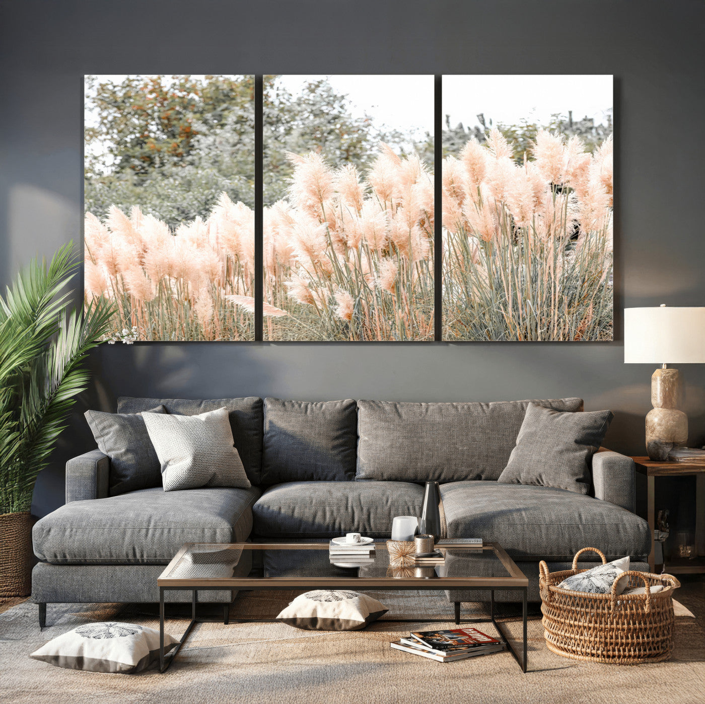 21826392-MGV-CV-36X24 - Pampas Grass Wall Art – Soft Blush Hues and Natural Texture Canvas Print, Serene Outdoors & Botanical Charm for Living Room or Nature Decor