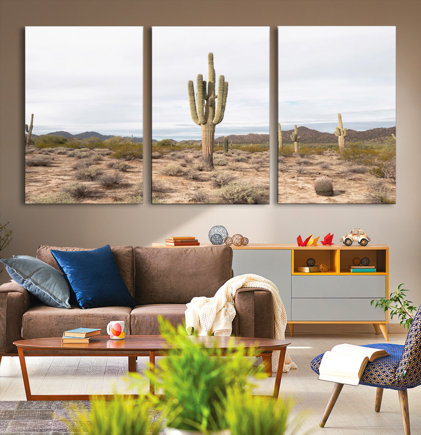 96147924-MGV-CV-36X24-Saguaro Cactus Wall Art Canvas Print – Framed Desert Landscape Minimalist Boho Nature Artwork for Home Office