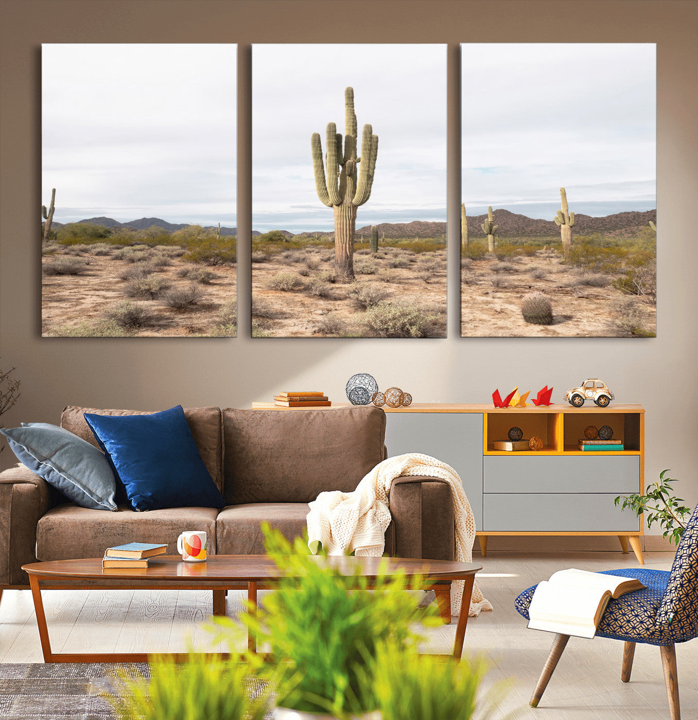 96147924-MGV-CV-36X24-Saguaro Cactus Wall Art – Framed Desert Canvas Artwork, Earthy Southwest Design, Boho Nature Decor for Home, Office