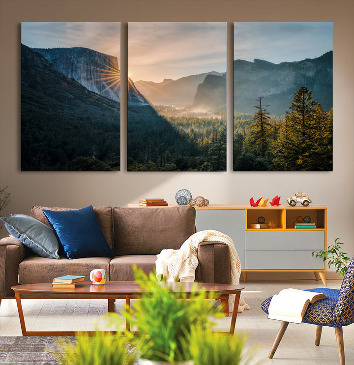 Yosemite Valley Wall Art Canvas Print, Framed Mountain Art Picture Print, National Park Perfect Vintage Decor