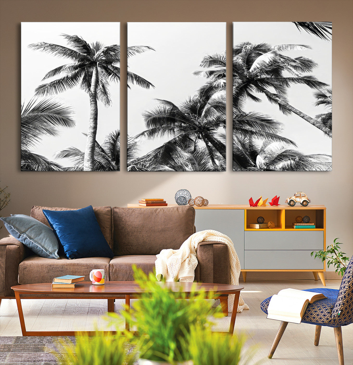 46641801-MGV-CV-40X27-Palm Wall Art Canvas Print – Framed Monochrome Tropical Scene Artwork for Minimalist Home, Office, Living Room Decor