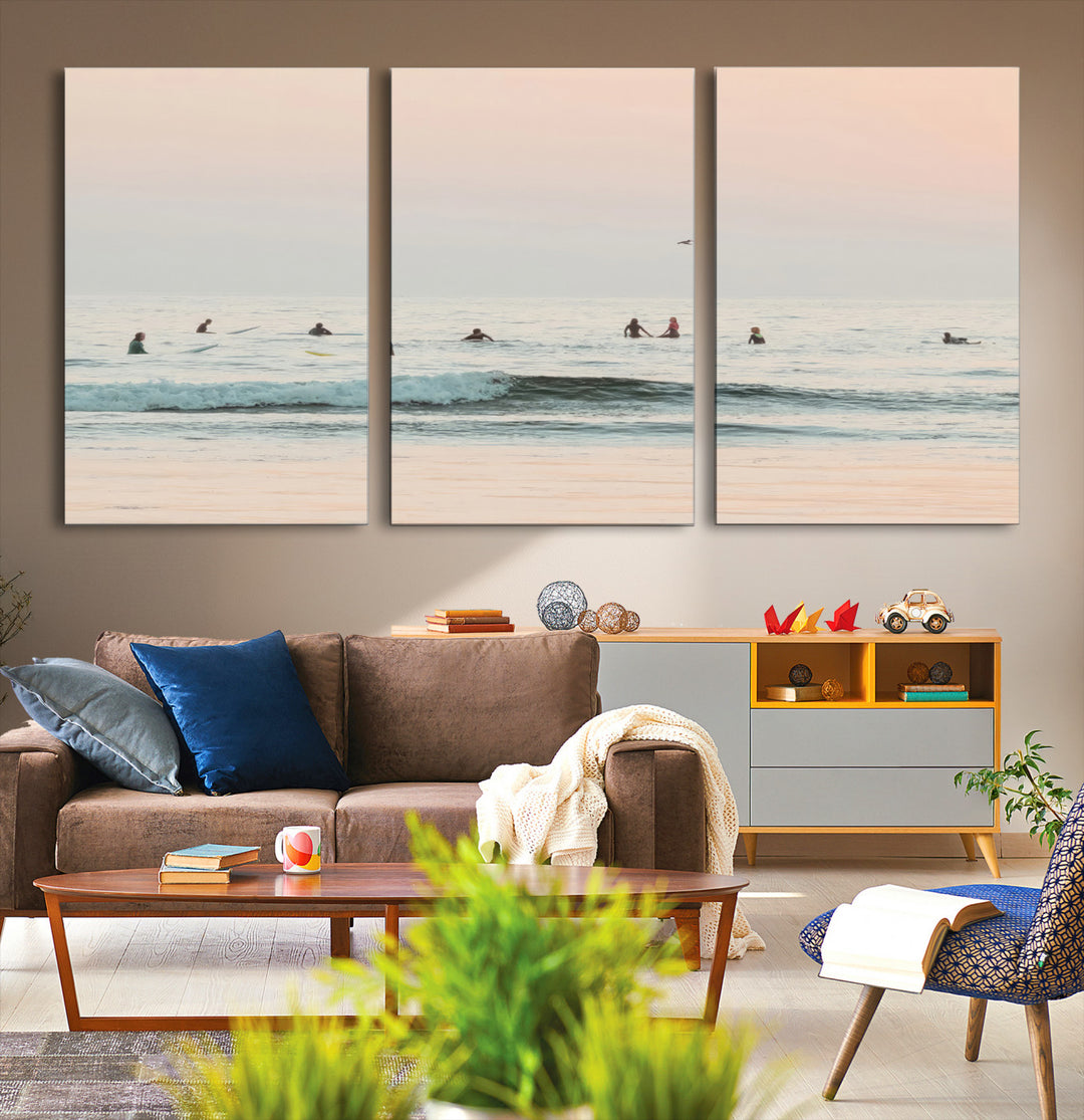 Pastel Ocean Wall Art Canvas Print, Framed Soft Sunset Art Picture Print, Calm Sea Perfect minimalist Decor