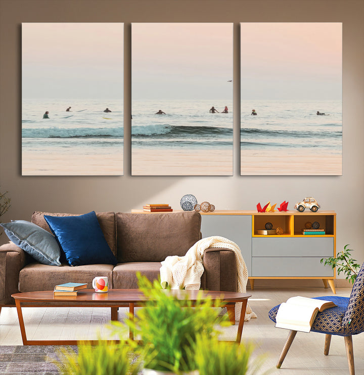 Pastel Ocean Wall Art Canvas Print, Framed Soft Sunset Art Picture Print, Calm Sea Perfect minimalist Decor