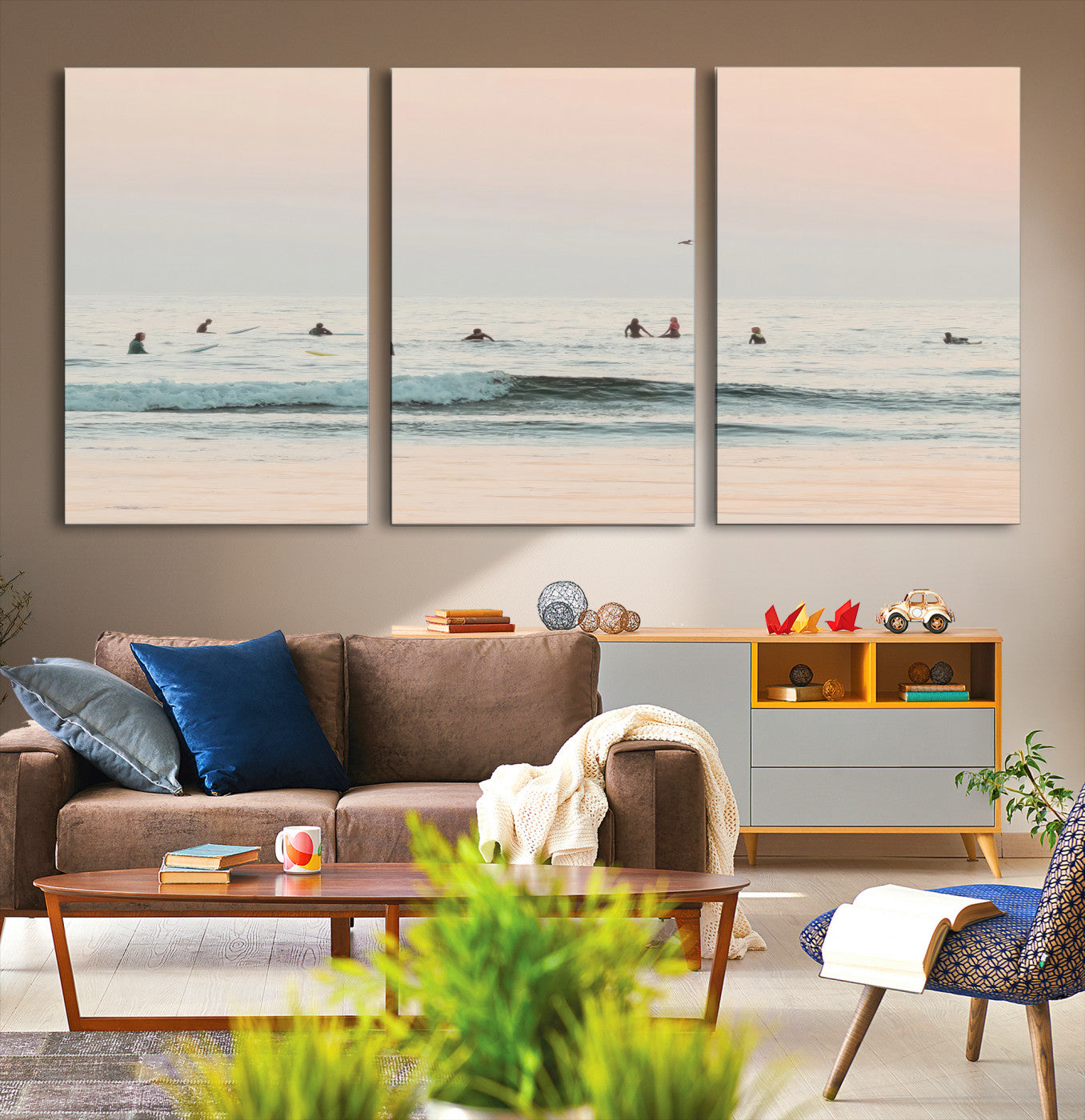 98888919-MGV-CV-36X24-Pastel Ocean Wall Art Canvas Print, Framed Soft Sunset Art Picture Print, Calm Sea Perfect minimalist Decor