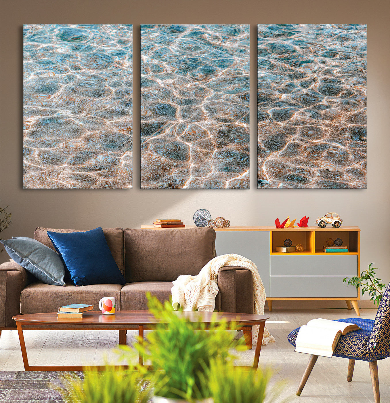 26580287-MGV-CV-36X24-Clear Water Wall Art Canvas Print – Framed Sunlit Ocean Ripples Scene Artwork for Home, Office, Living Room Decor