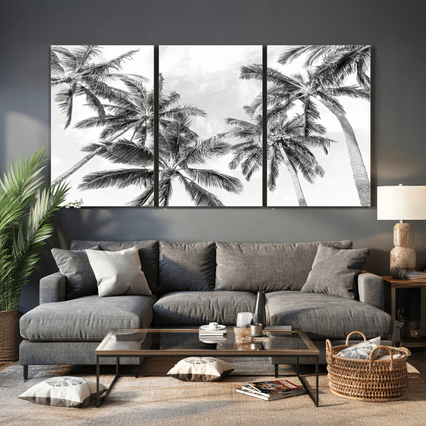 62113786-MGV-CV-36X24 - Palm Trees Wall Art – Tropical Breeze Canvas Print, Vacation Island Silhouette, Coastal Calm and Summer Paradise for Living Room or Beach House Decor