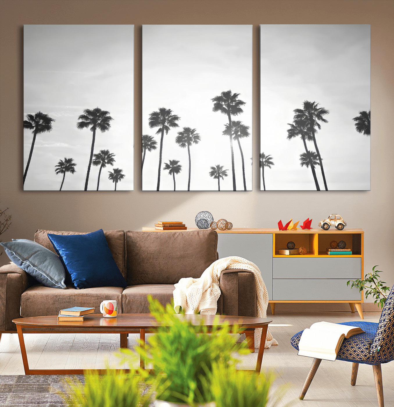 62298277-MGV-CV-36X24-Monochrome Palms Wall Art Canvas Print – Framed Minimalist Silhouetted Trees Artwork for Home, Office, Living Room