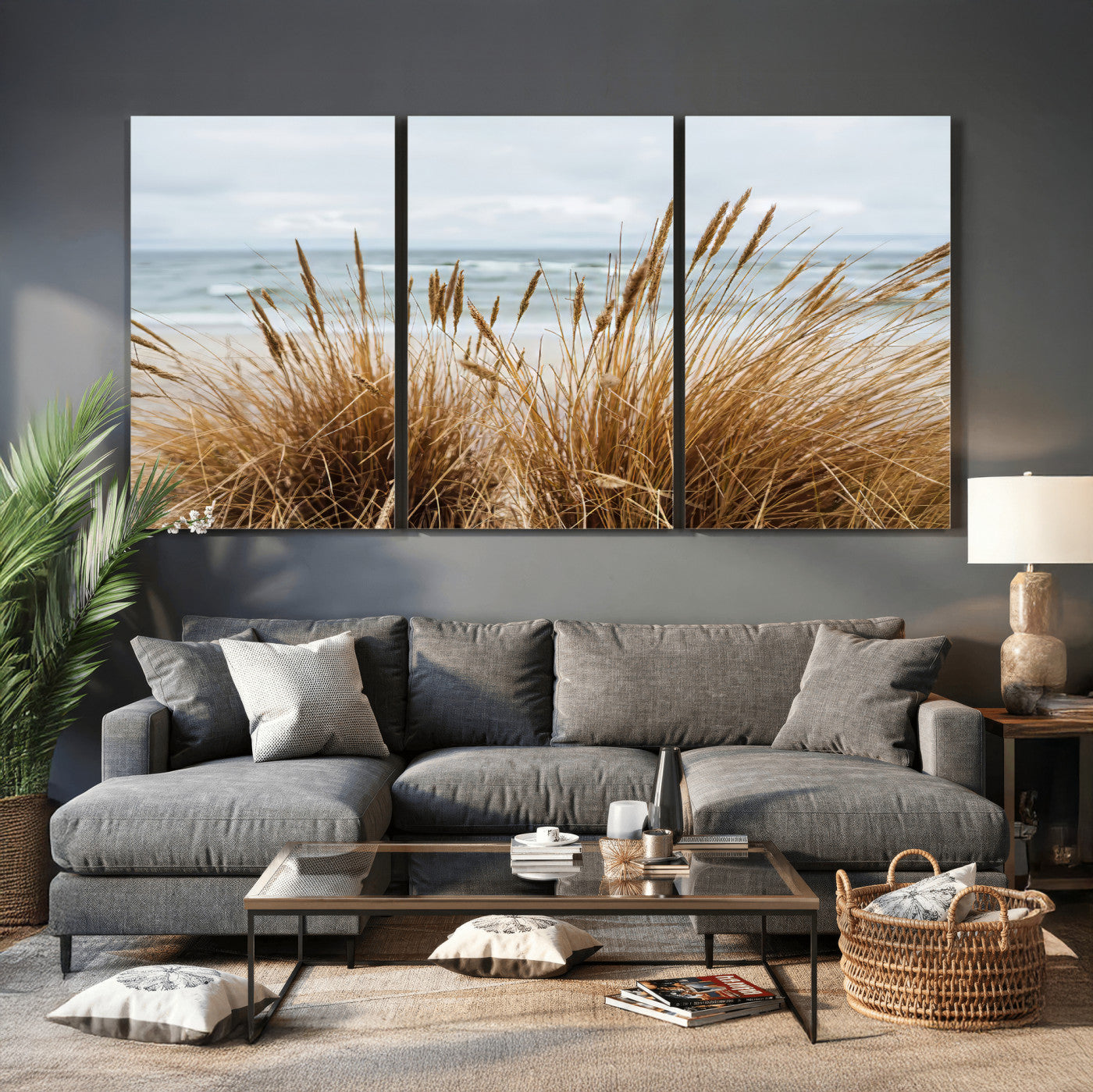 14270839-MGV-CV-36X24 - Beach Grass Wall Art – Canvas Print of Serene Coastal Shore, Peaceful Ocean Vibes, Nature Decor for Guest Room, Office or Living Room