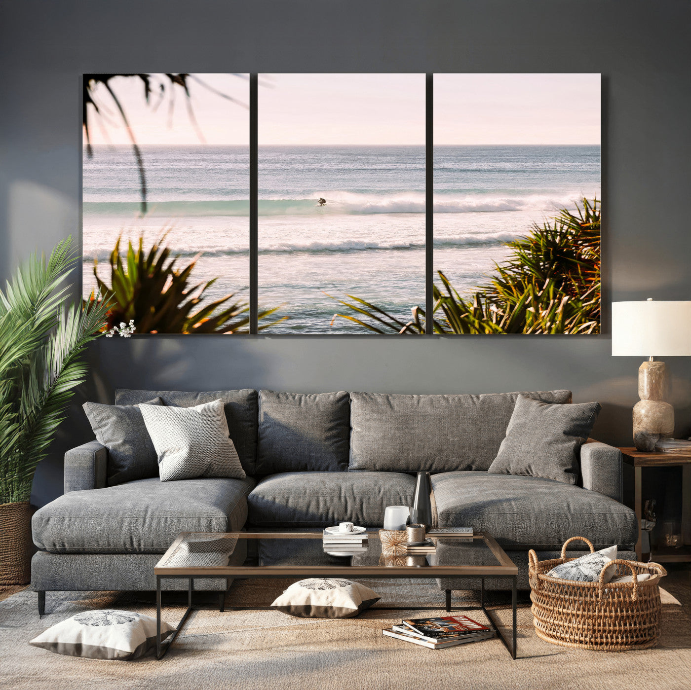 23287092-MGV-CV-36X24 - Ocean Surfer Wall Art Canvas Print | Framed Coastal Surf Art Picture Tropical Beach Artwork for Home Office