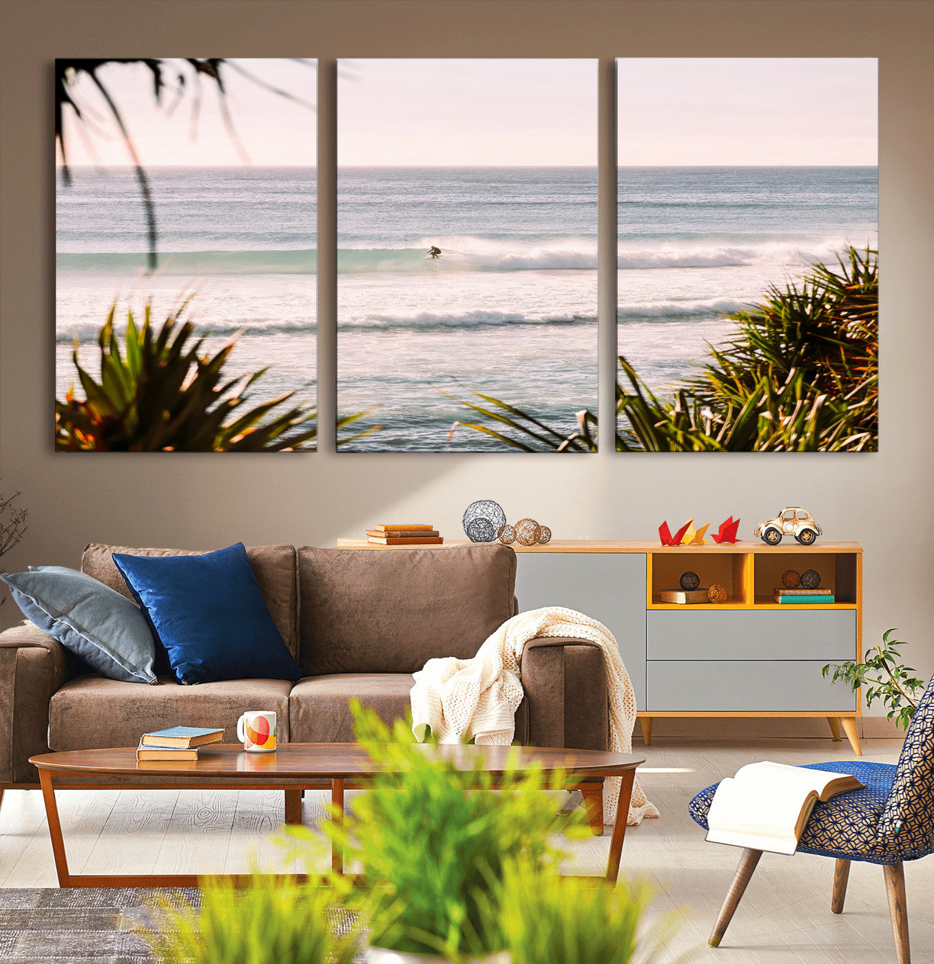 MGV-CV-60X30-3P - Ocean Surfer Wall Art Canvas Print, Framed Coastal Surf Art Picture Print, Tropical Beach Perfect Tropical Coastal Decor Artwork