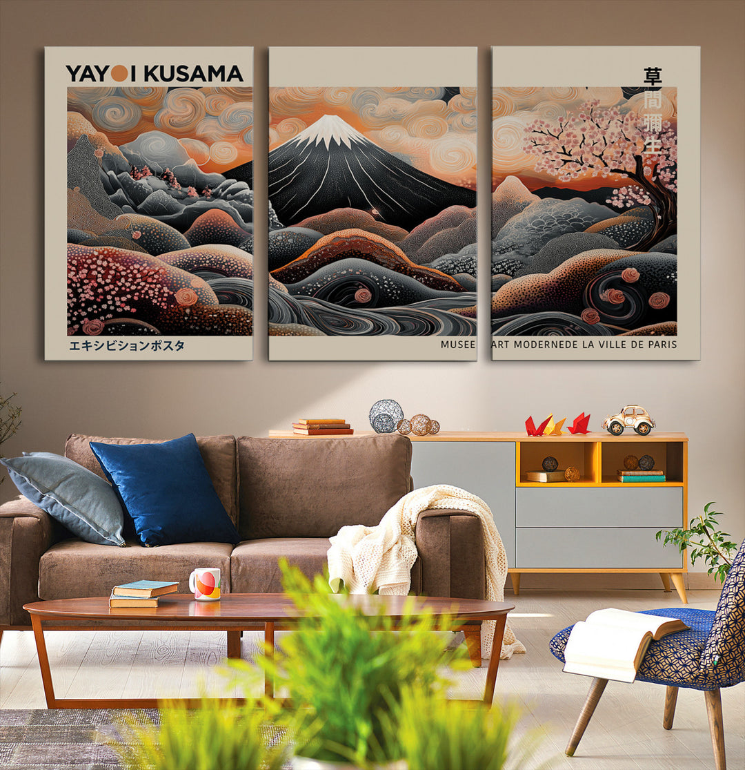 Modern Japanese Wall Art Print Yayoi Kusama Canvas Wall Art Abstract Mount Fuji Canvas Print Japanese Landscape Art Printing