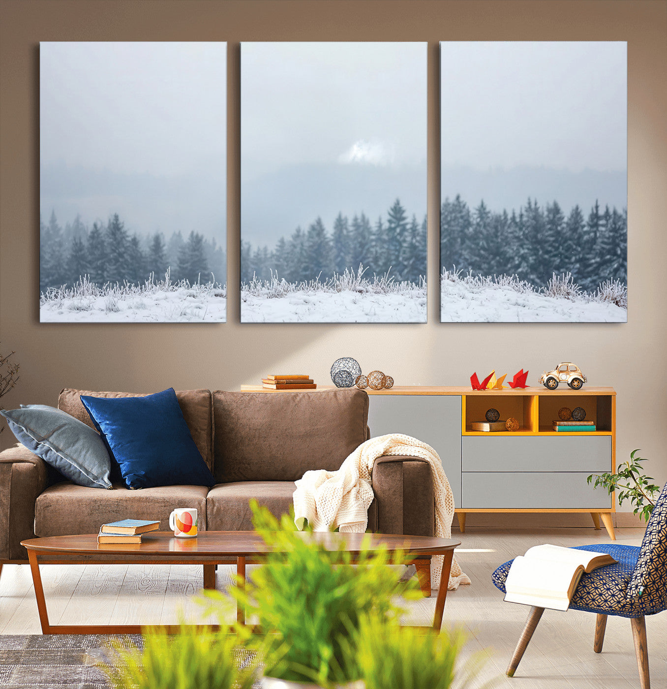 33033082-MGV-CV-36X24-Winter Forest Wall Art Canvas Print – Framed Snowy Landscape Art Picture Misty Tree Scene Artwork for Home Office
