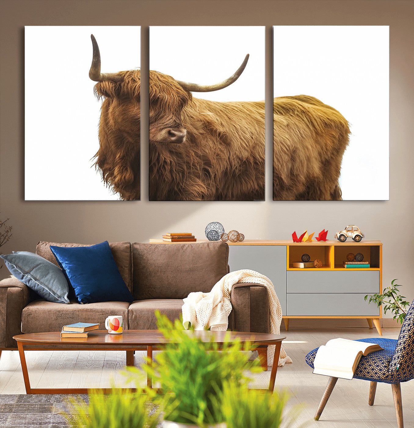 MGV-CV-60X30-3P - Highland Cow Wall Art Canvas Print, Framed Farmhouse Wall Art Art Picture Print, Rustic Animal Decor Perfect Rustic Farmhouse Decor Artwork