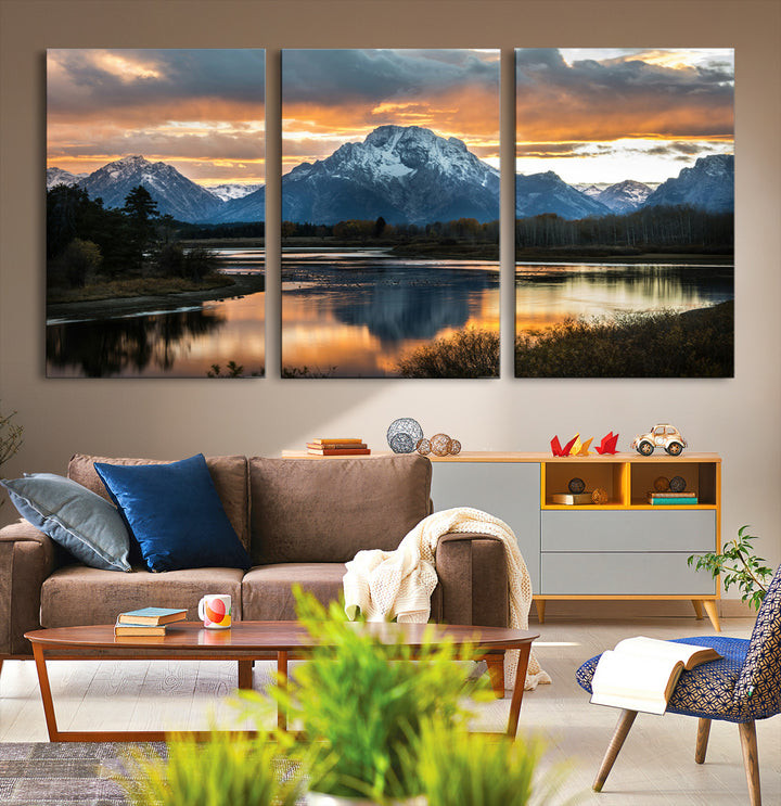 Mountain Sunset Wall Art Canvas Print, Framed Alpine Wilderness Art Picture Print, Golden Hour Perfect Wilderness Decor Artwork