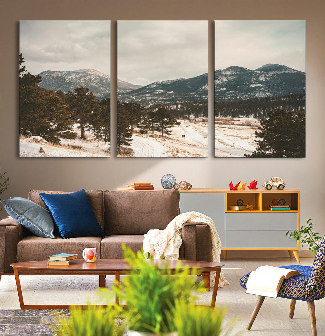 Mountain Landscape Wall Art Canvas Print, Framed Snowy Peaks Art Picture Print, Alpine Aesthetic Perfect Rustic Winter Decor Artwork